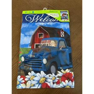 Welcome Farm Dog Driving Truck Meadow Creek Retriever Yard Flag 11.5" x 18"